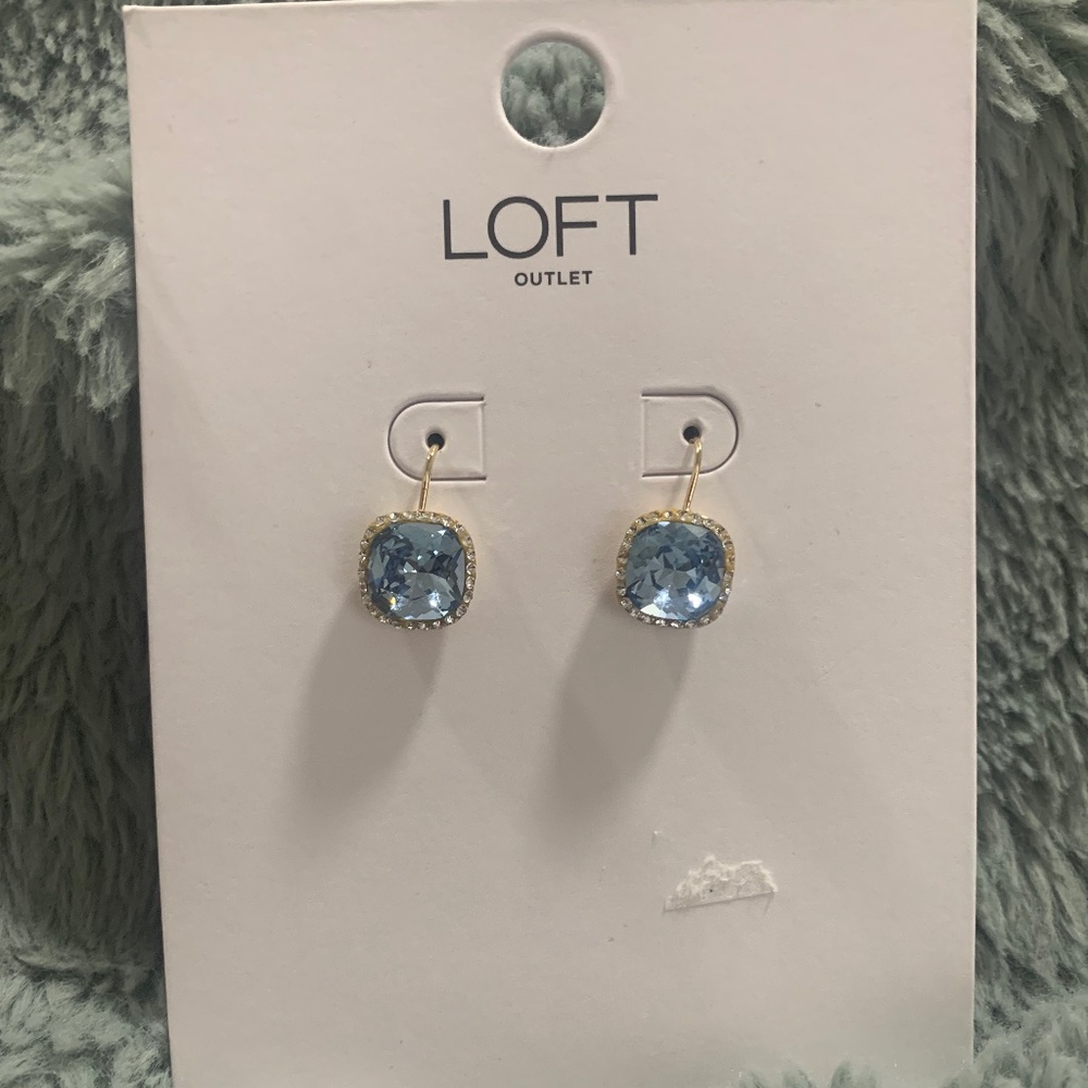 Loft Dazzling light blue and diamond gold square stone hanging earrings